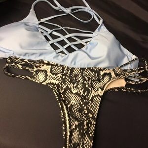 Light blue top thong bottom bikini